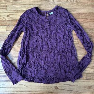 Hollister Floral Lace Lined Long Sleeve Crew Neck Top